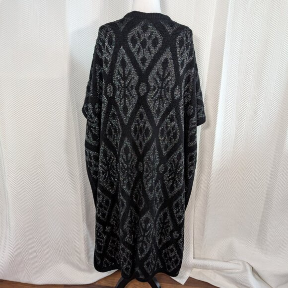Vintage Black & Silver Knit Cape Cloak Outerwear Abstract Print - Picture 3 of 13